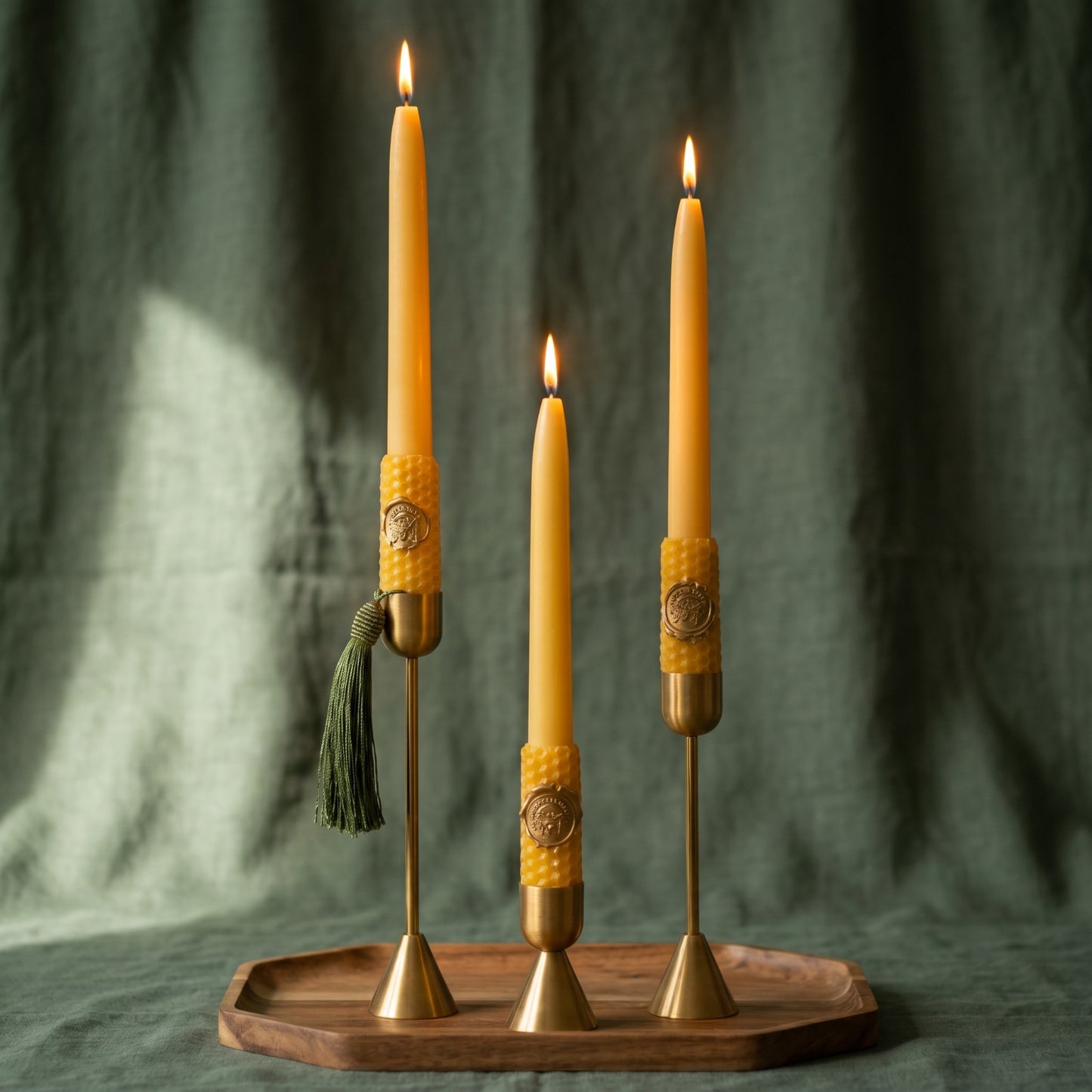 Golden Beewax Pillar Candles, Set of 6