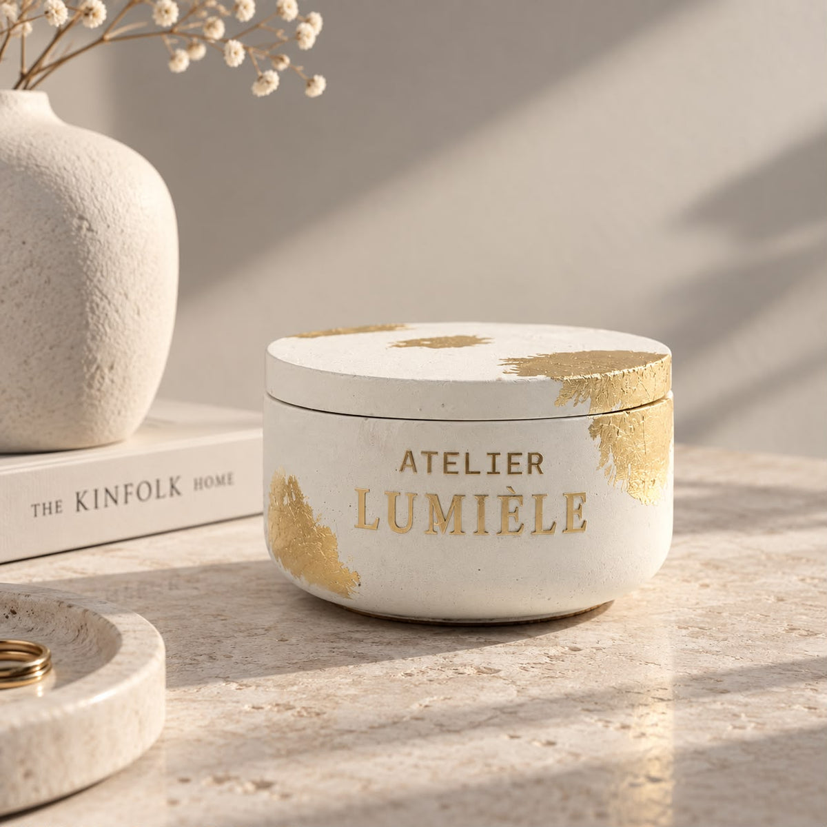 Wild Jasmine Bloom - Sculpted White Stone Vessel