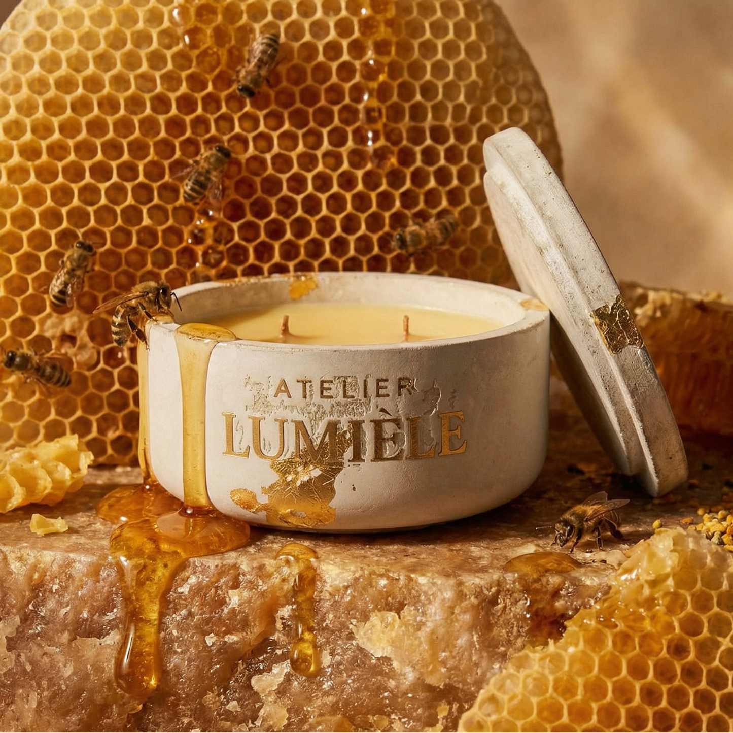 Golden Beeswax Signature – Sculpted Stone Vessel (200g)