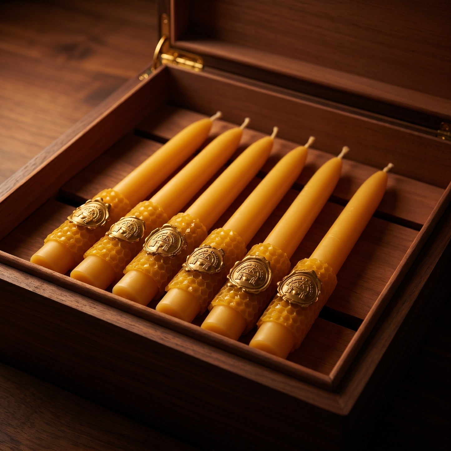 Golden Beewax Pillar Candles, Set of 6