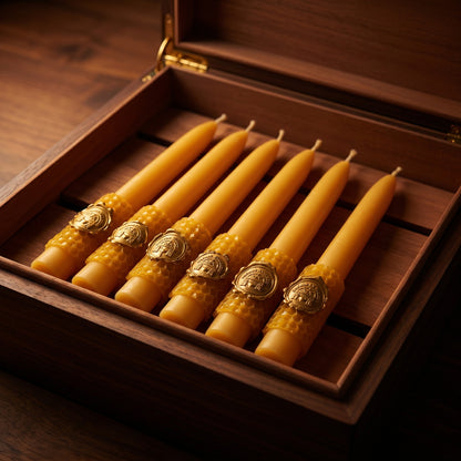 Golden Beewax Pillar Candles, Set of 6