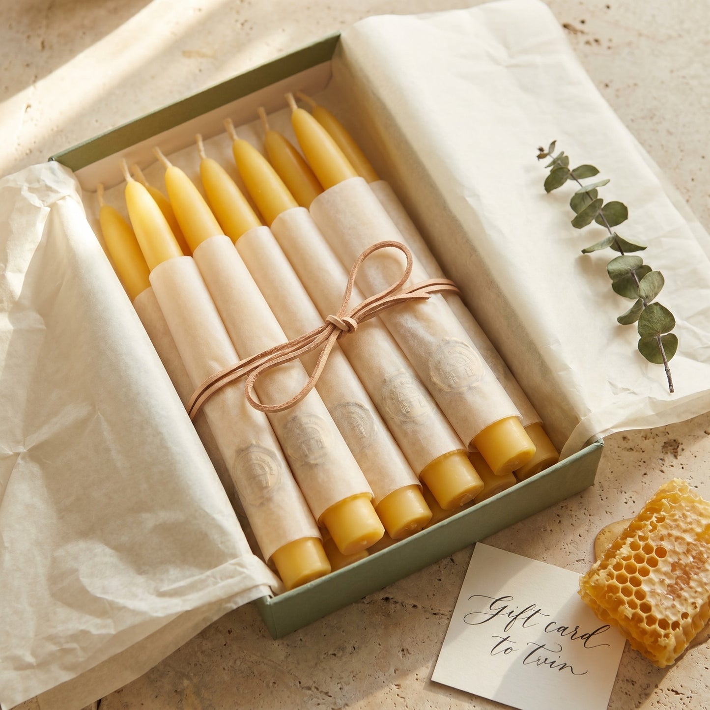 Golden Beewax Pillar Candles, Set of 6
