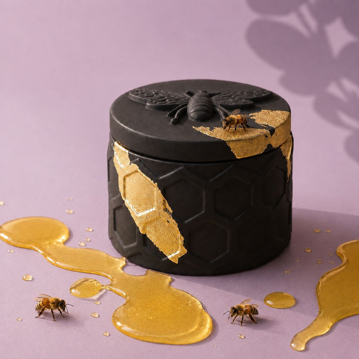 Pure Beeswax – Black Sculpted Mineral Vessel (100g)