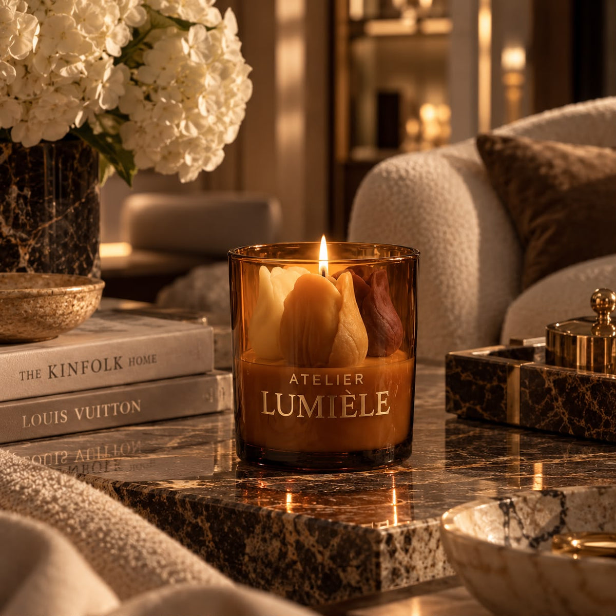 Tulip Candle Amber Glass,  180g.