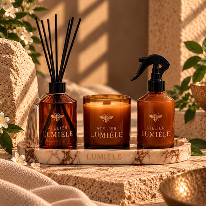 Amber Glass Gift Set with Calacatta Marble Tray