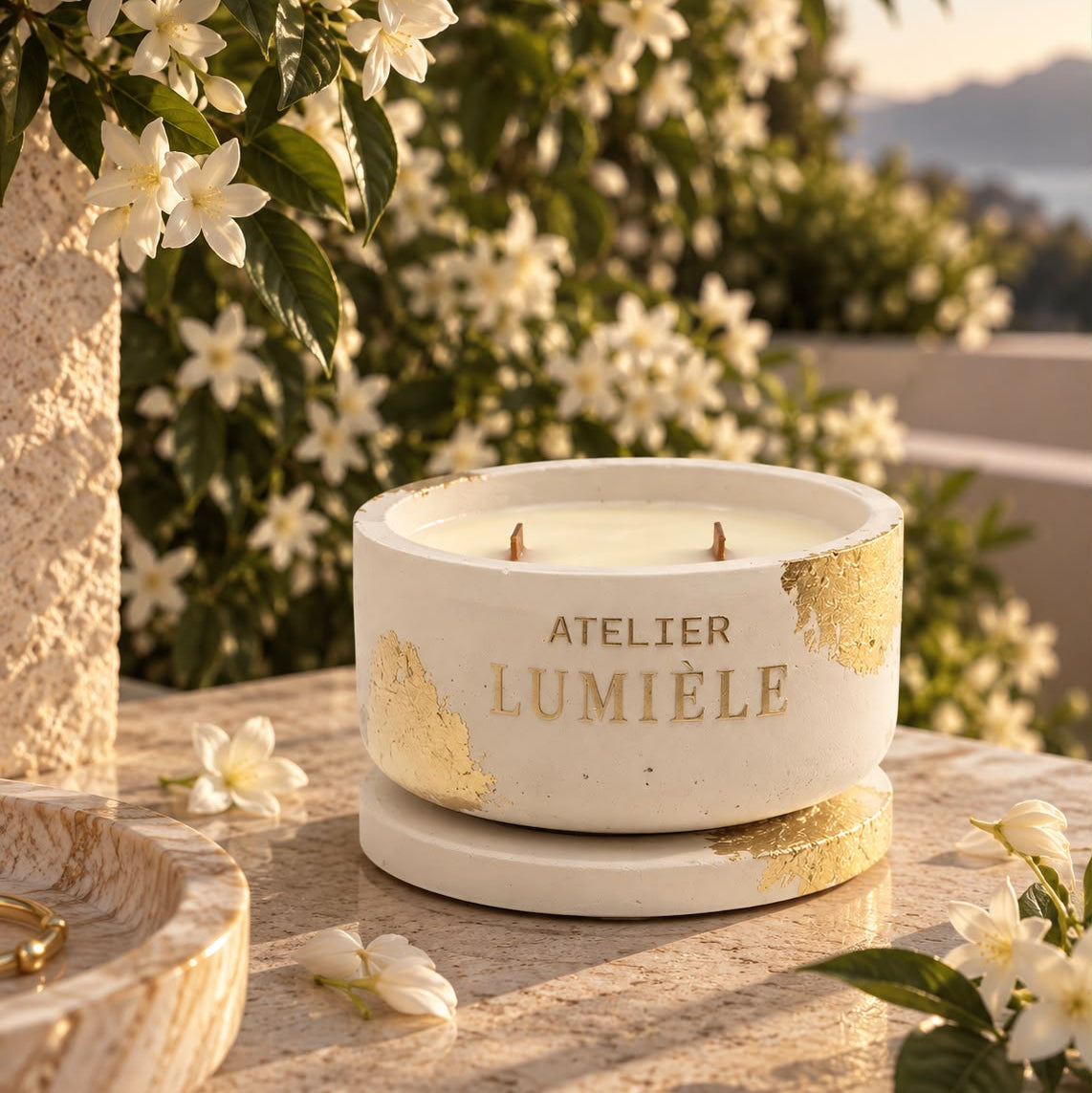 Wild Jasmine Bloom - Sculpted White Stone Vessel