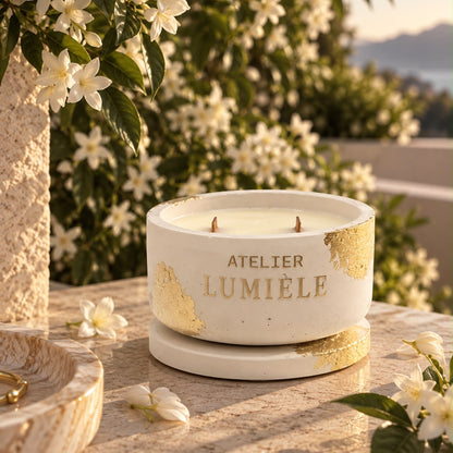 Wild Jasmine Bloom - Sculpted White Stone Vessel